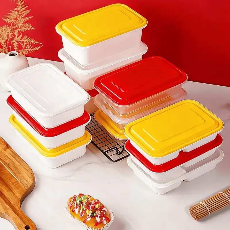 Eco-Friendly Rectangular Lunch Box Kraft Takeaway Food Container for Restaurant Packaging
