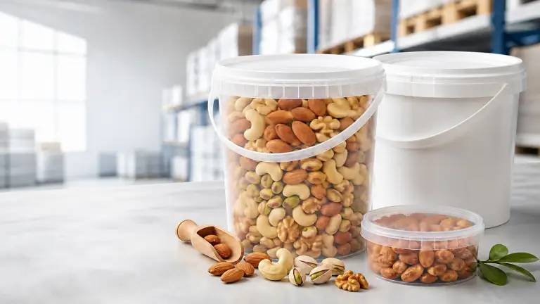 Food-grade PP plastic buckets for nut packaging