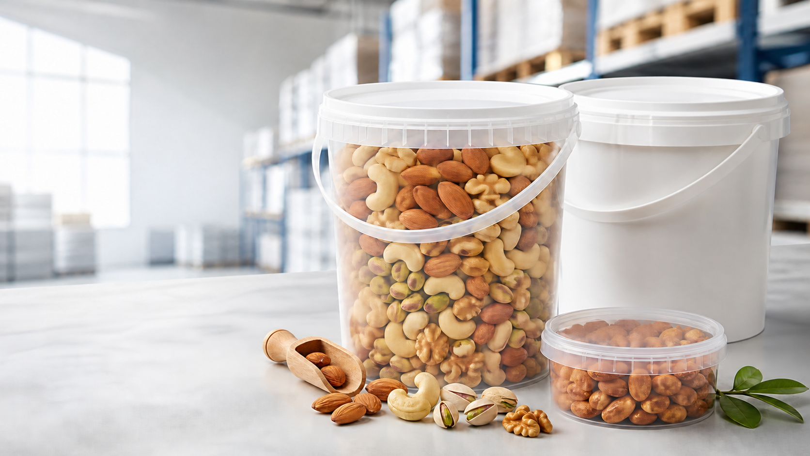 Food-grade PP plastic buckets for nut packaging