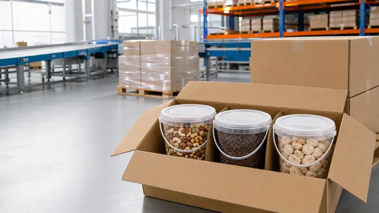 PP food buckets packed for stable transport